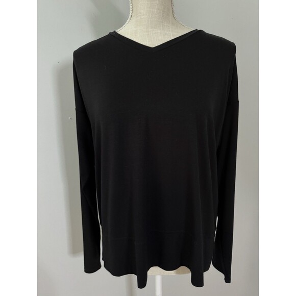 Eileen Fisher‎ Womens Black V-Neck Box Top Size XXS Viscose Classic Minimal - Picture 1 of 6